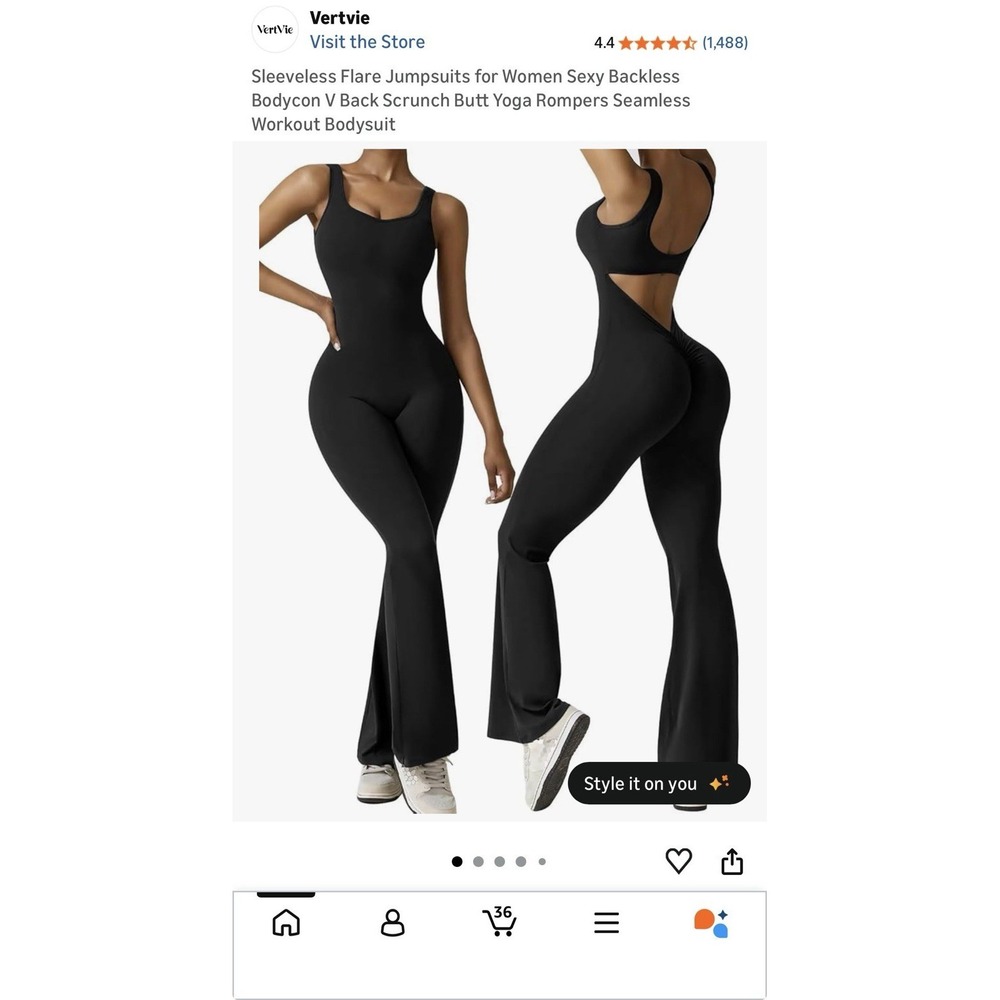 Vertvie Sleeveless Backless Seamless Stretch‎ Flared Jumpsuit Black M 32.5"